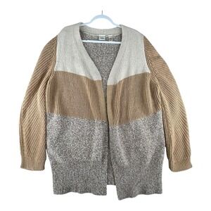 Daytrip‎ Cardigan Beige Cream Brown Open Front Colorblock Sweater Womens X-Large